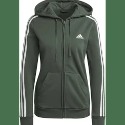 Essentials Fleece 3-Streifen Kapuzenjacke Damen Kapuzensweater
