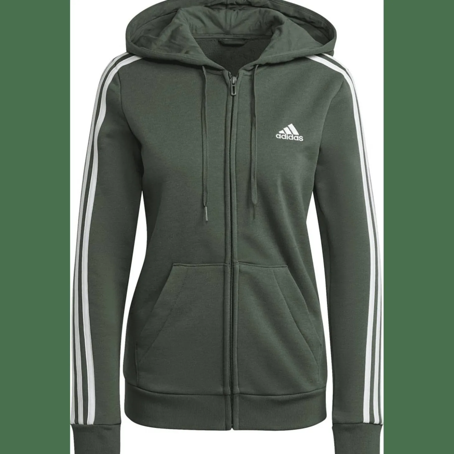 Essentials Fleece 3-Streifen Kapuzenjacke Damen Kapuzensweater