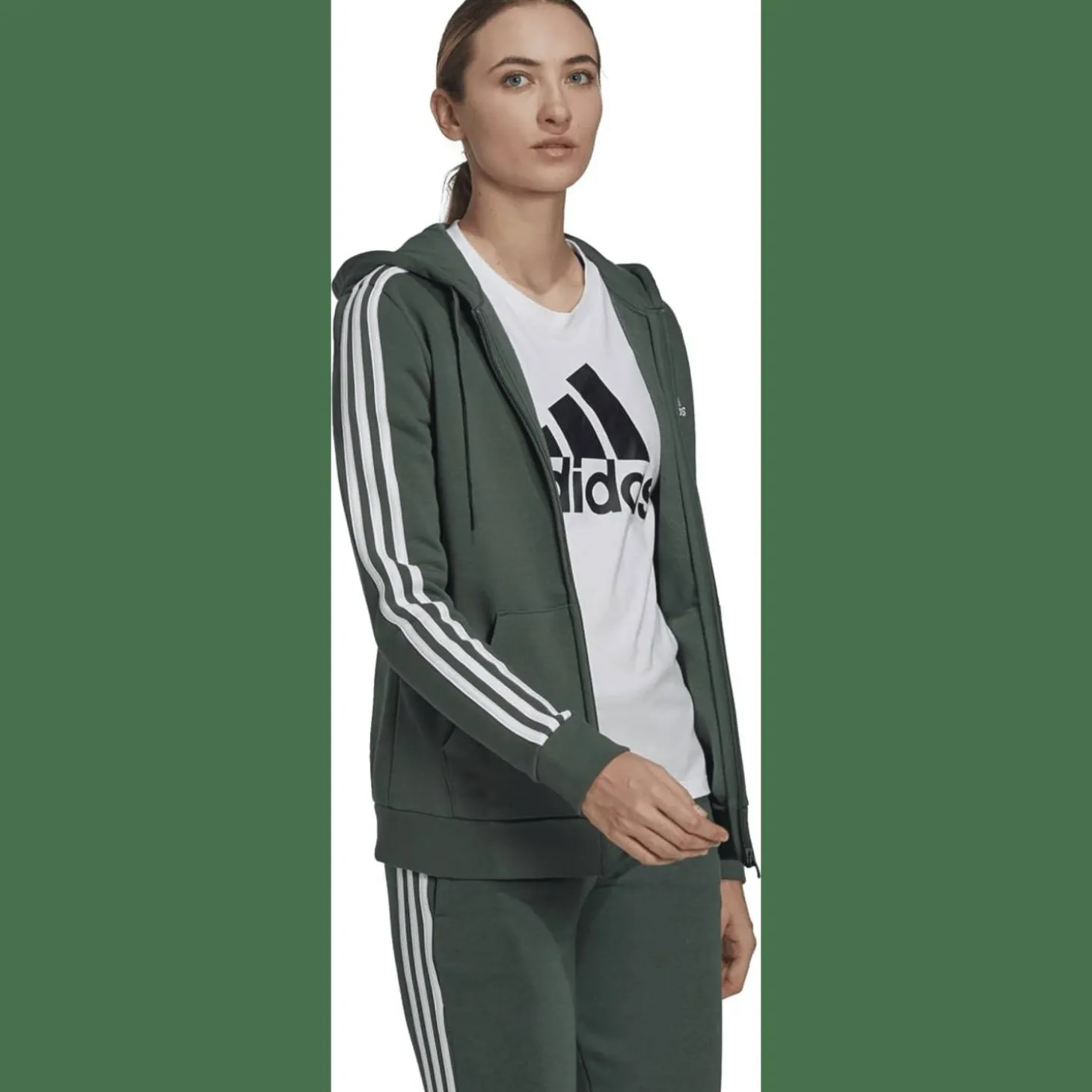 Essentials Fleece 3-Streifen Kapuzenjacke Damen Kapuzensweater