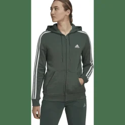 Essentials Fleece 3-Streifen Kapuzenjacke Damen Kapuzensweater