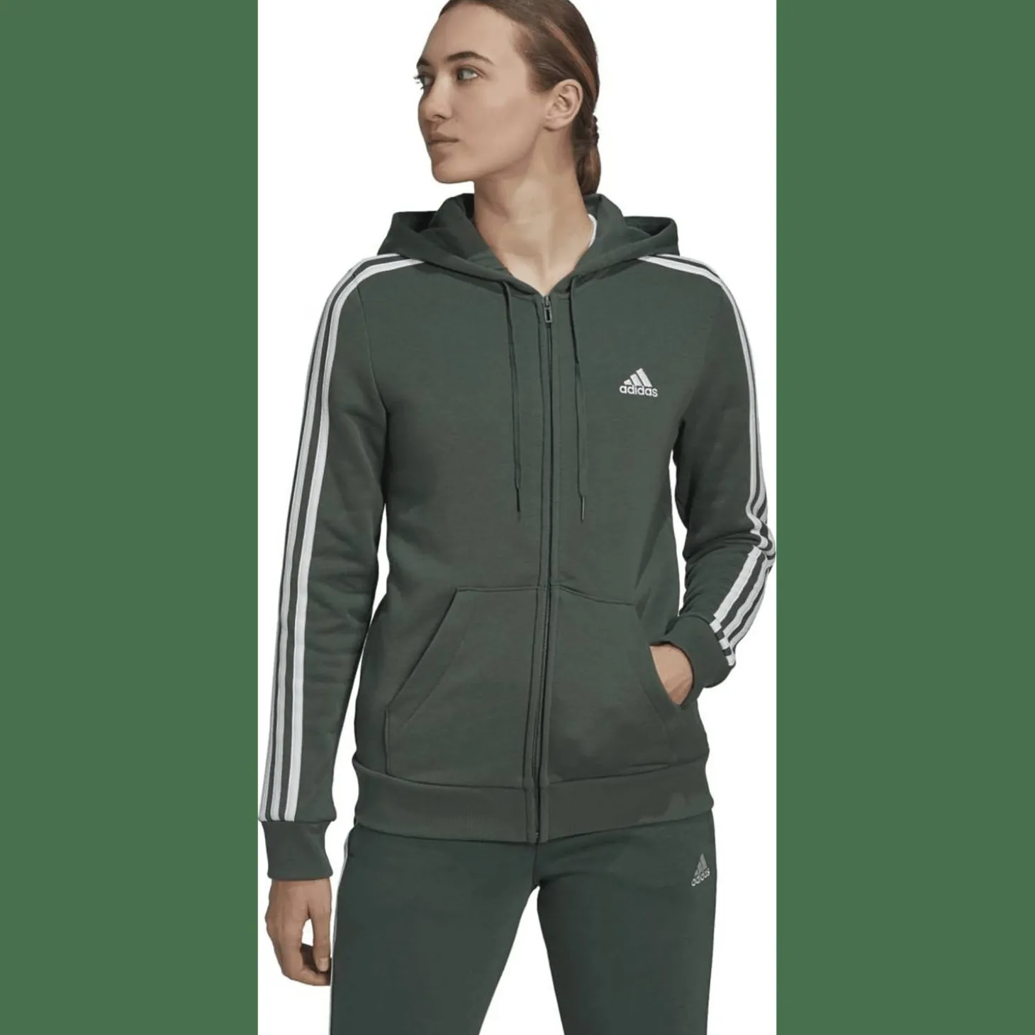 Essentials Fleece 3-Streifen Kapuzenjacke Damen Kapuzensweater