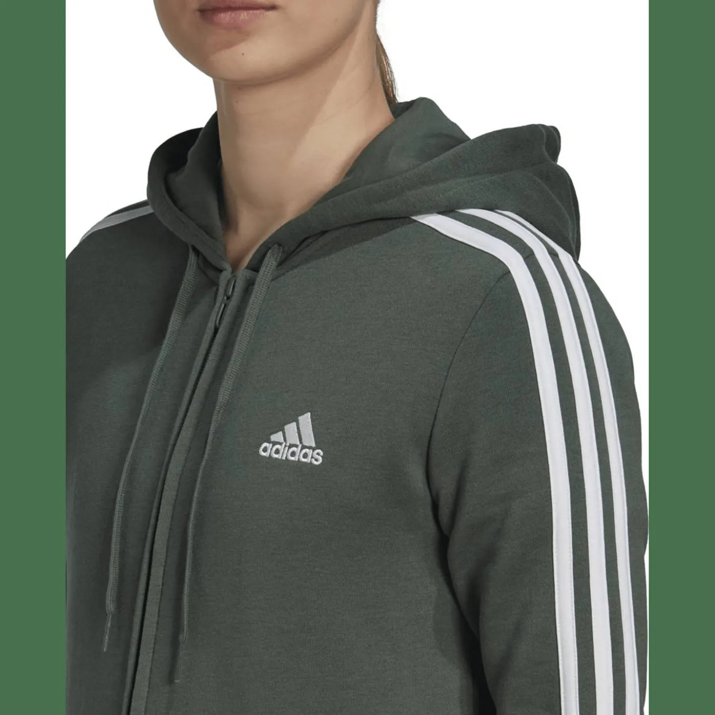 Essentials Fleece 3-Streifen Kapuzenjacke Damen Kapuzensweater