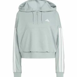 Essentials 3-Streifen French Terry Quarter-Zip Damen Kapuzensweater