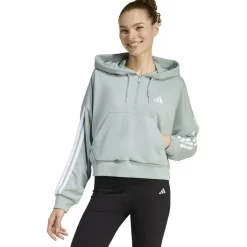 Essentials 3-Streifen French Terry Quarter-Zip Damen Kapuzensweater