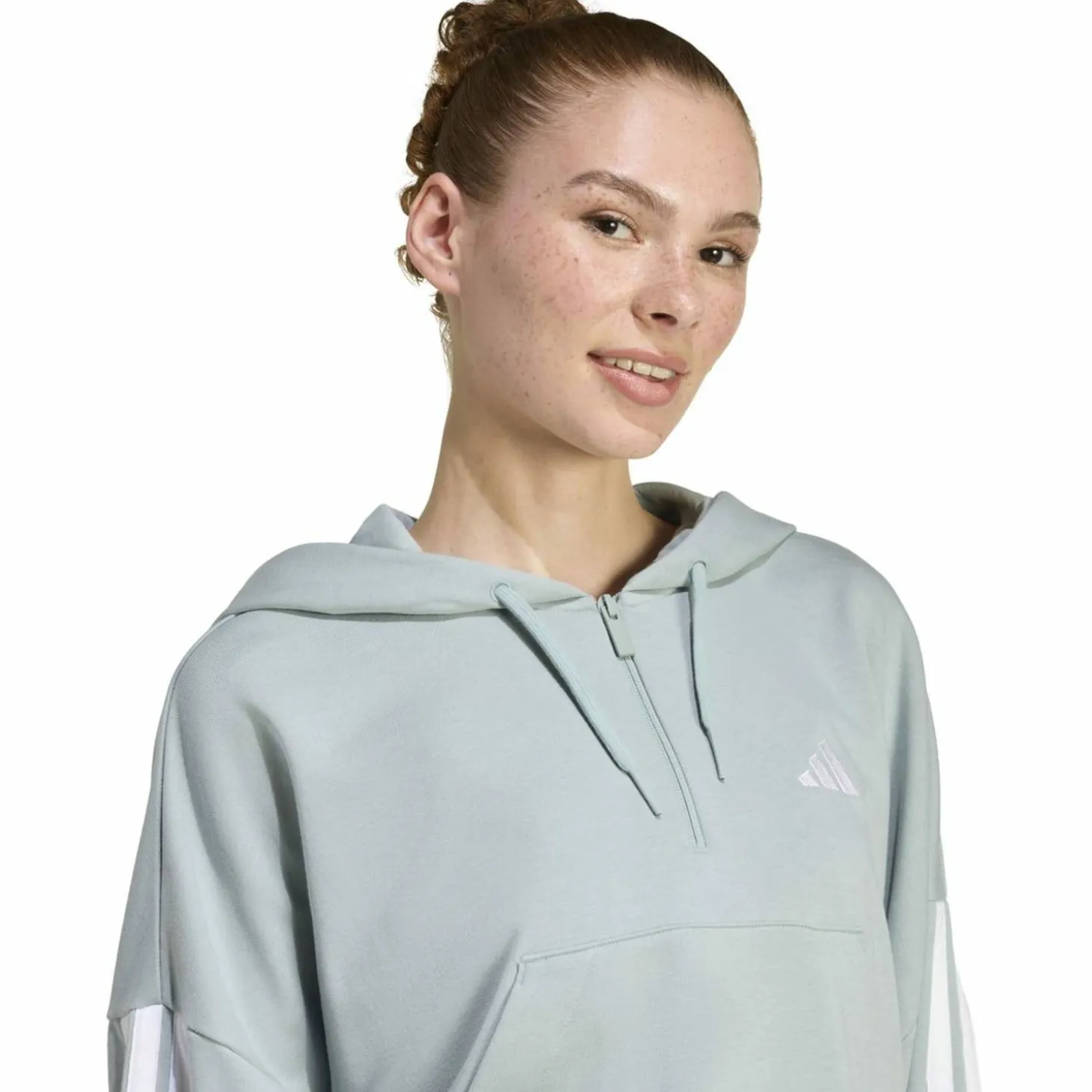 Essentials 3-Streifen French Terry Quarter-Zip Damen Kapuzensweater