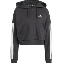 Essentials 3-Streifen French Terry Quarter-Zip Damen Kapuzensweater