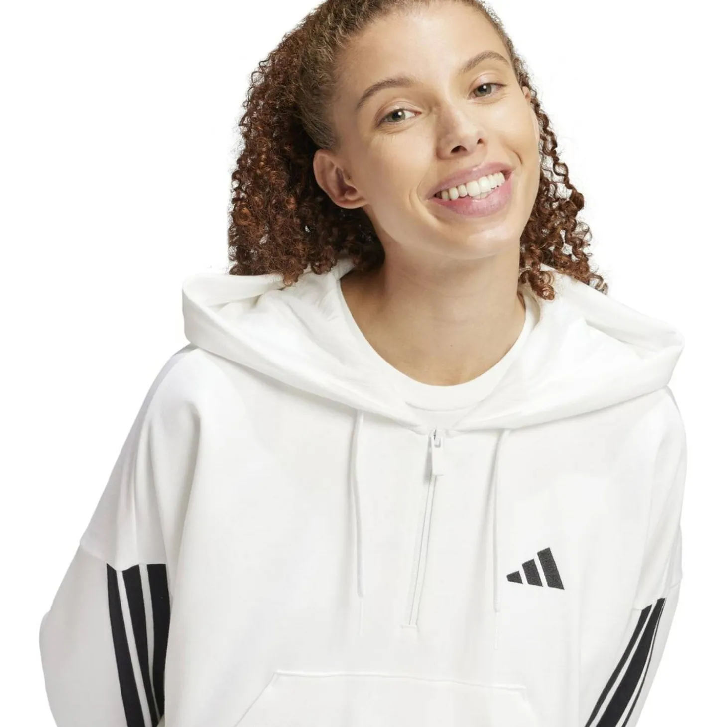 Essentials 3-Streifen French Terry Quarter-Zip Damen Kapuzensweater