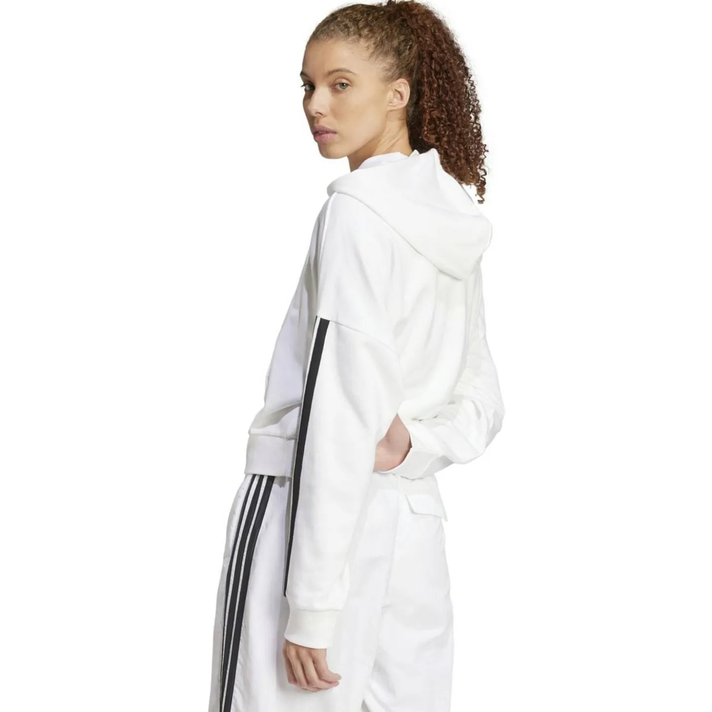 Essentials 3-Streifen French Terry Quarter-Zip Damen Kapuzensweater