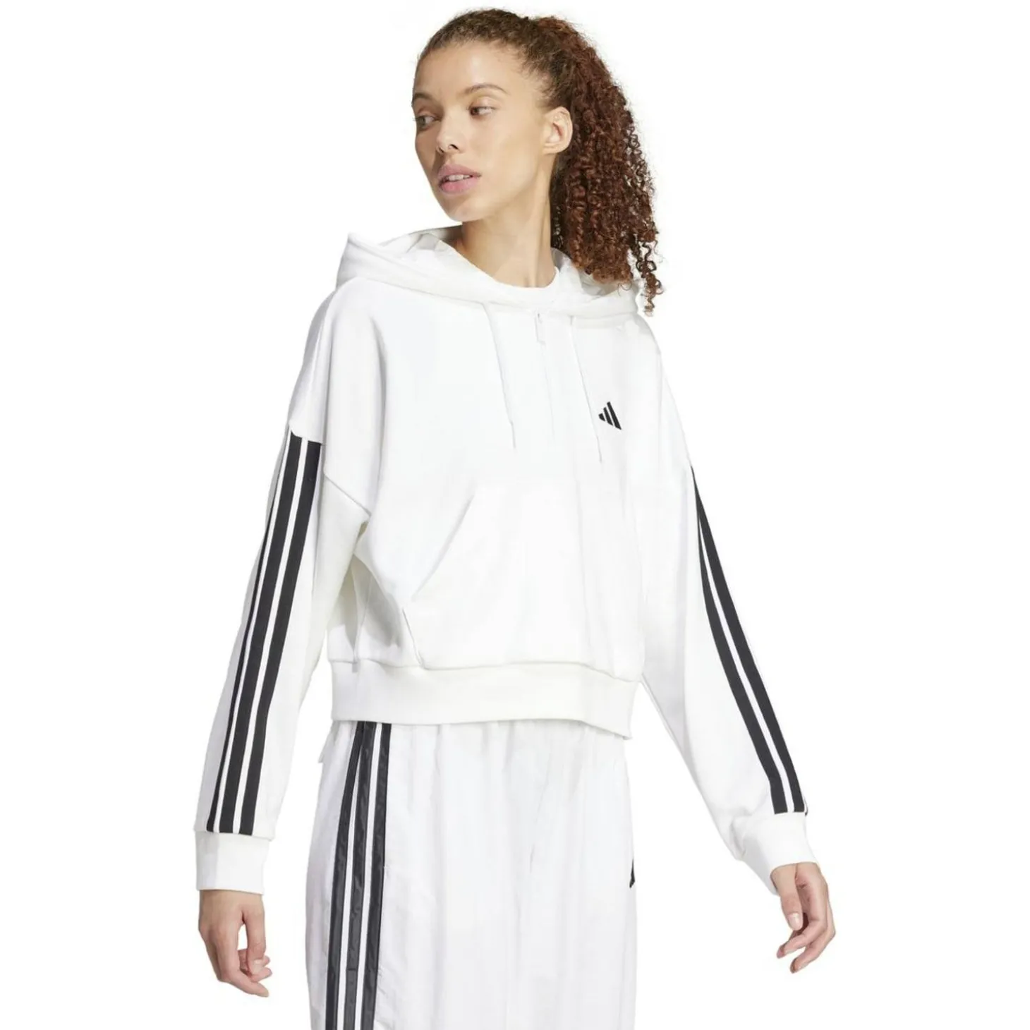 Essentials 3-Streifen French Terry Quarter-Zip Damen Kapuzensweater