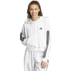 Essentials 3-Streifen French Terry Quarter-Zip Damen Kapuzensweater