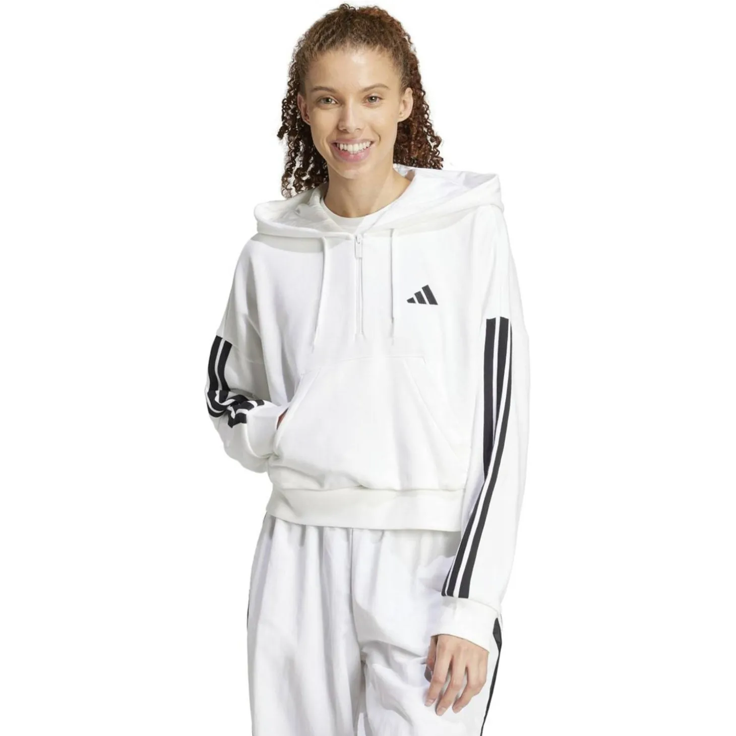 Essentials 3-Streifen French Terry Quarter-Zip Damen Kapuzensweater