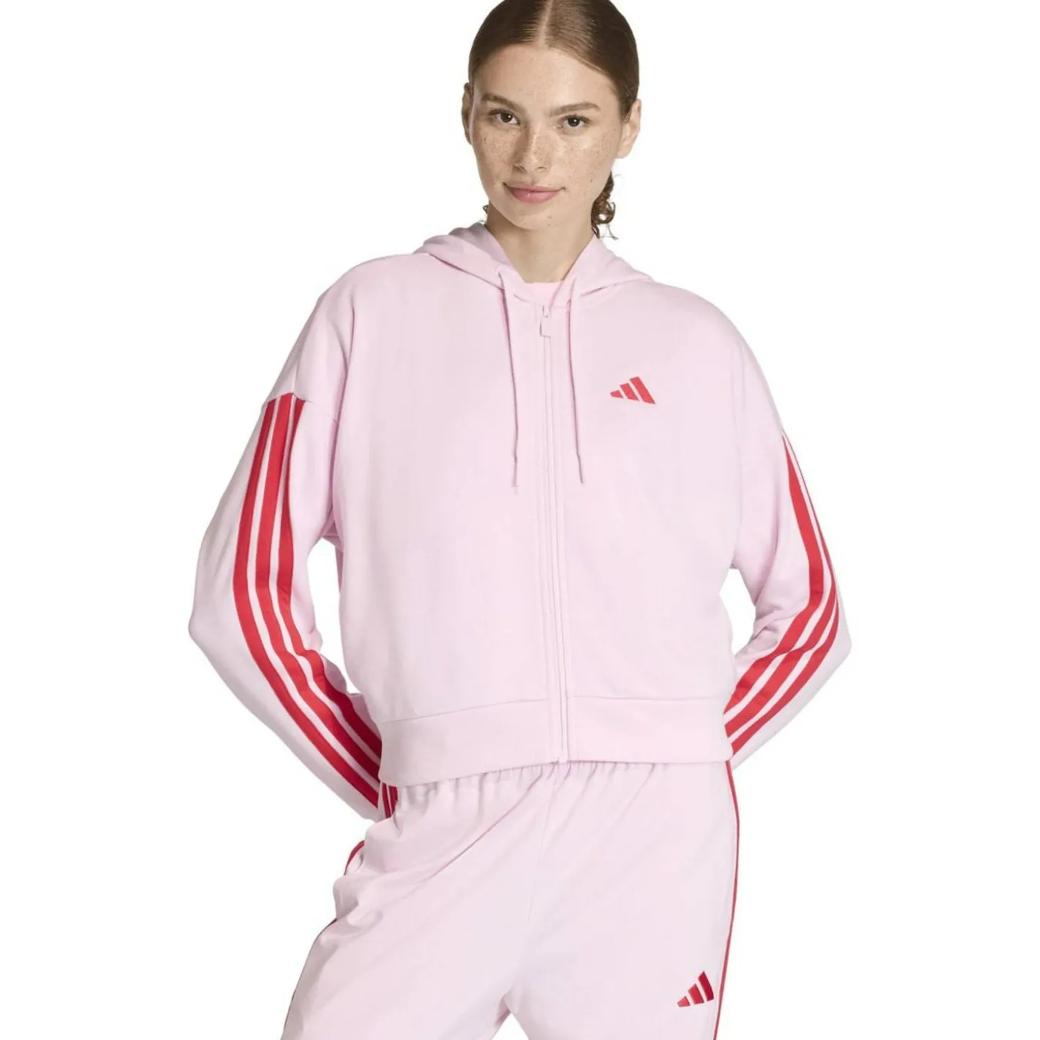 Essentials 3-Streifen French Terry Damen Kapuzensweater