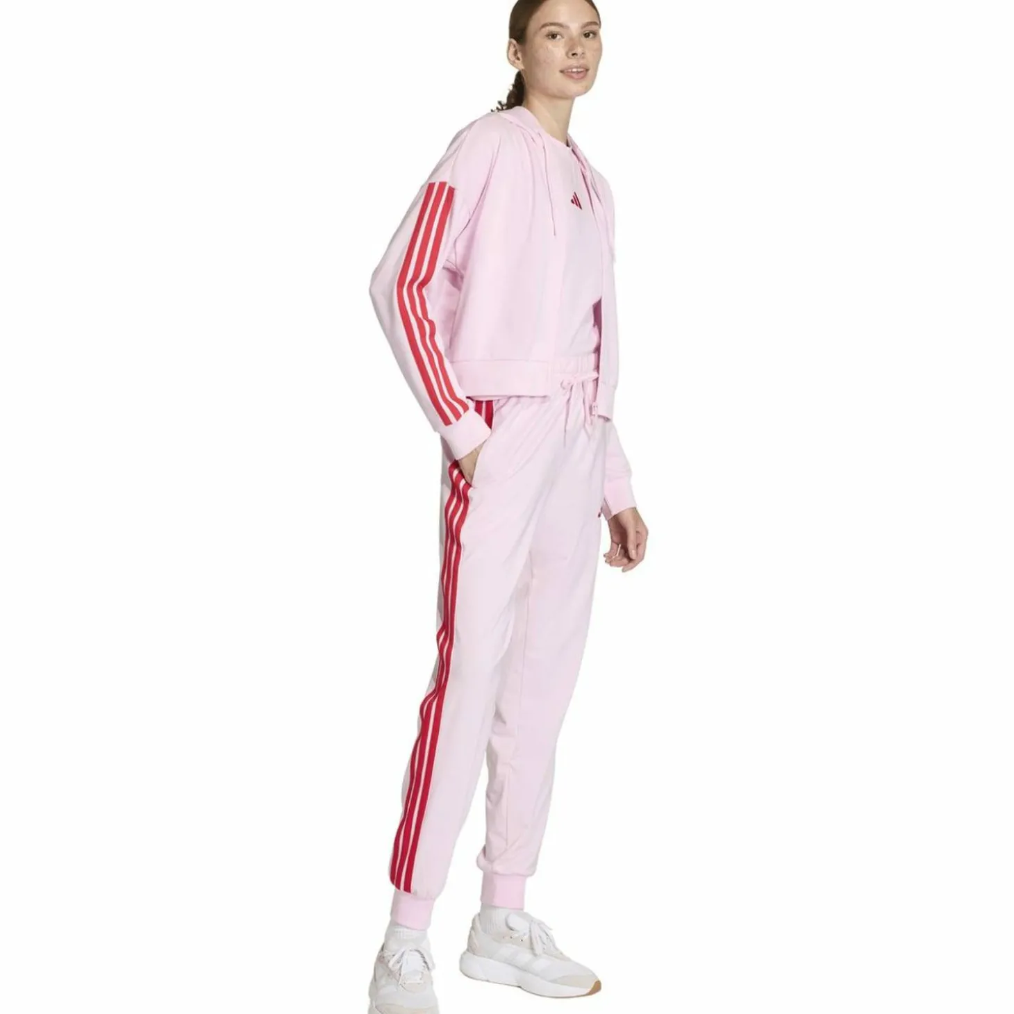 Essentials 3-Streifen French Terry Damen Kapuzensweater