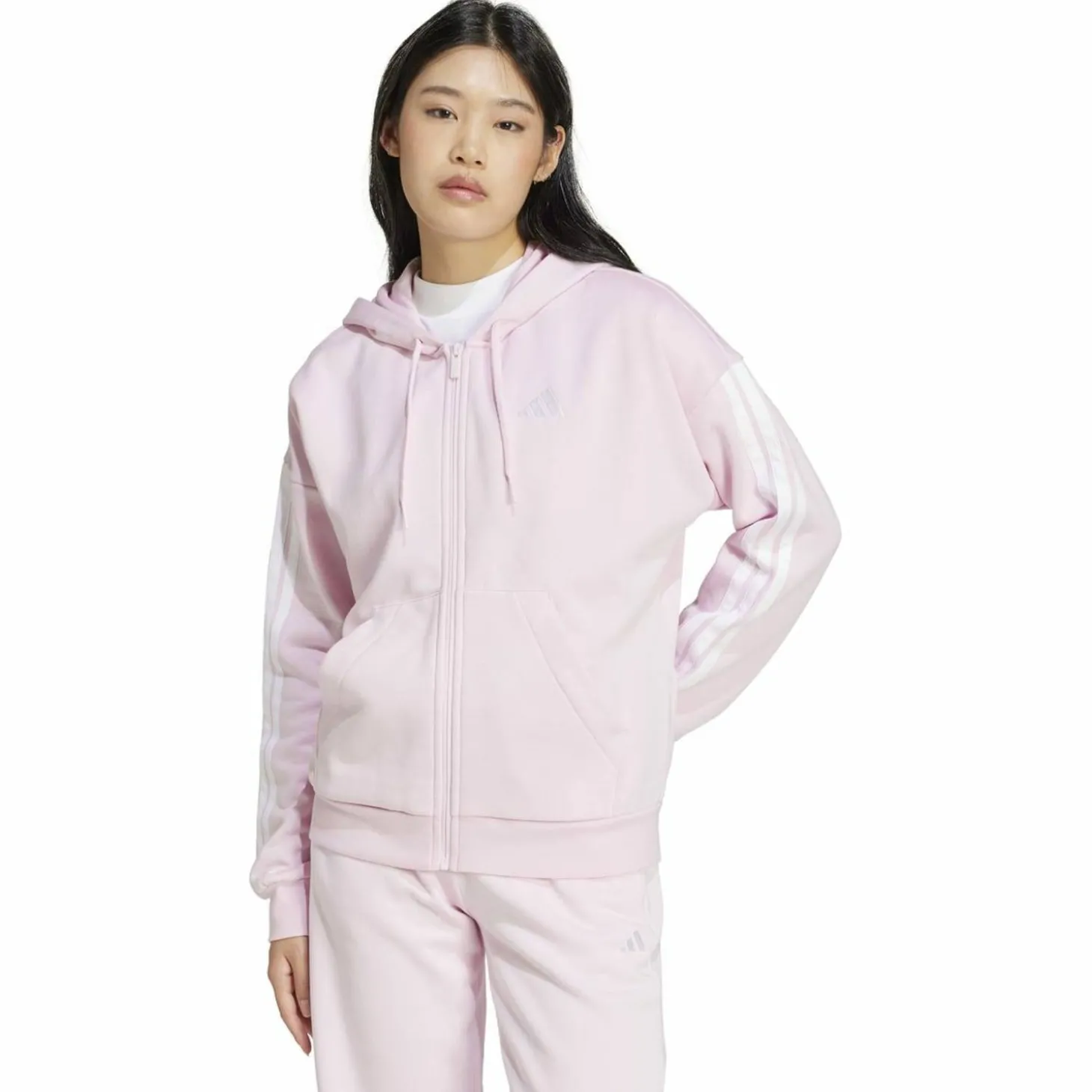 Essentials 3-Streifen Full-Zip Fleece Damen Kapuzensweater