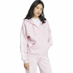 Essentials 3-Streifen Full-Zip Fleece Damen Kapuzensweater