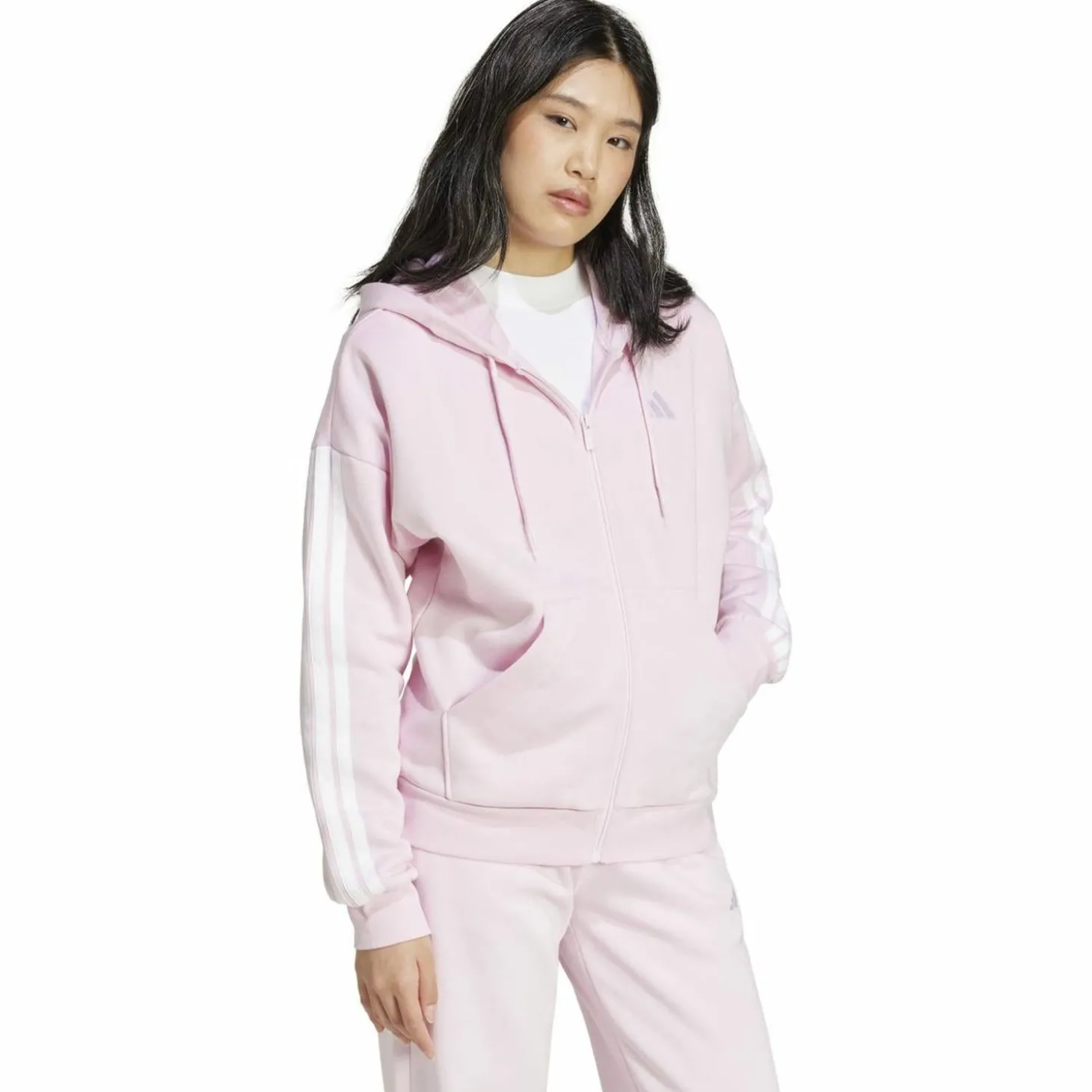 Essentials 3-Streifen Full-Zip Fleece Damen Kapuzensweater